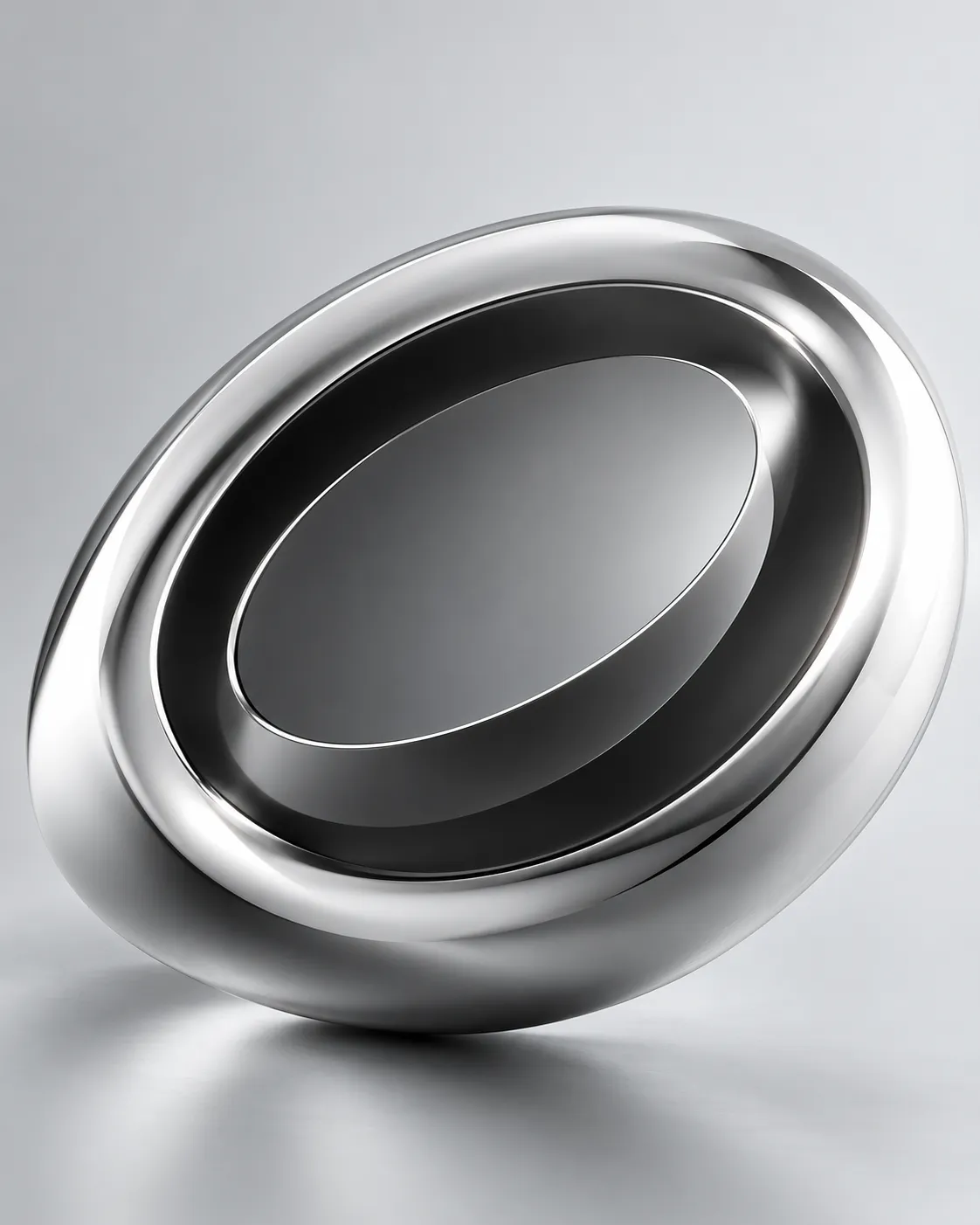 Polished chrome torus reflecting soft studio light