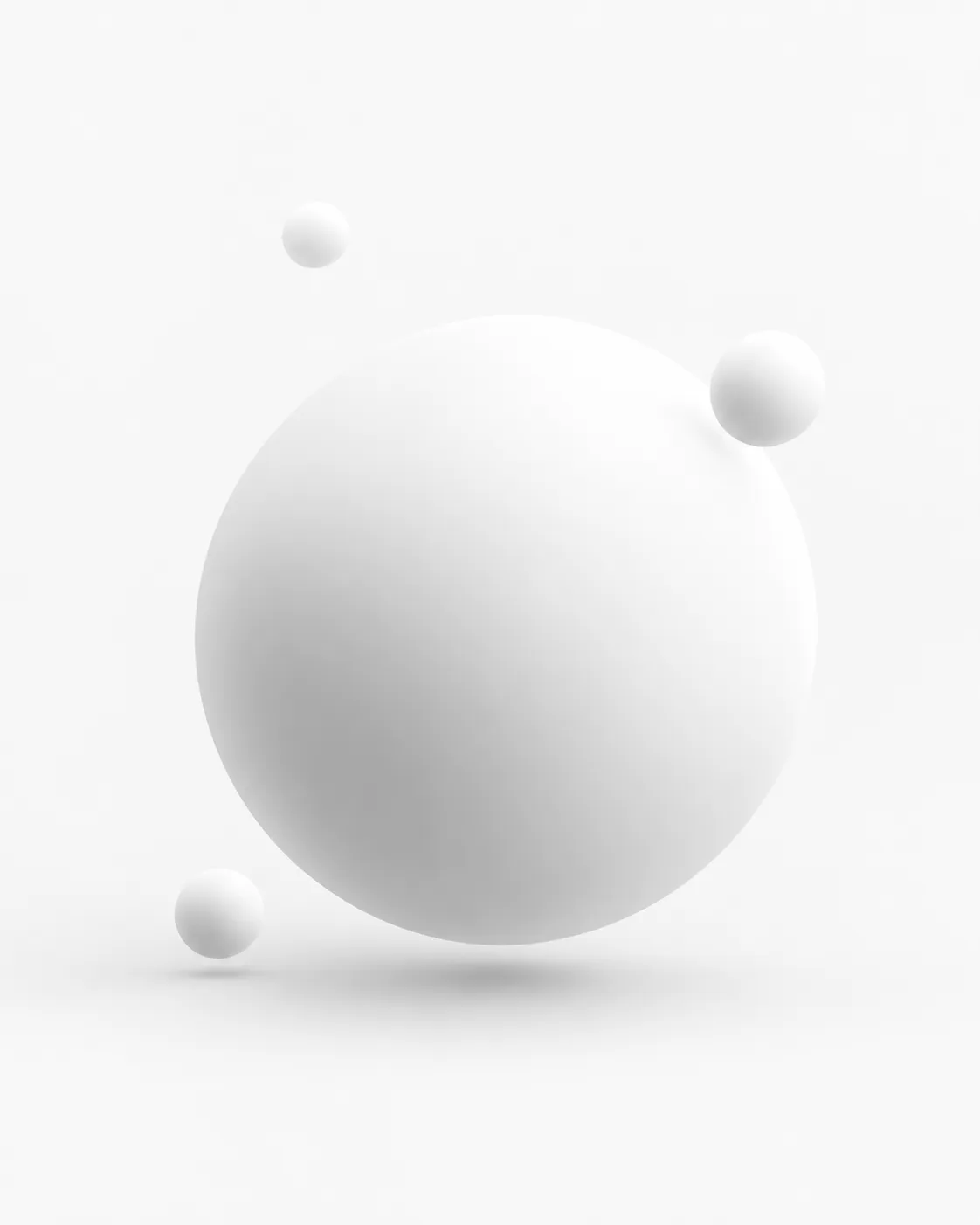 White spheres suspended in a soft white space